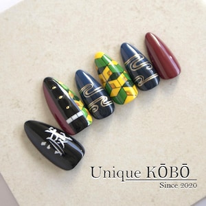 Giyu-Inspired Anime Press-On Nails: Hand-Painted Cosplay False Nails