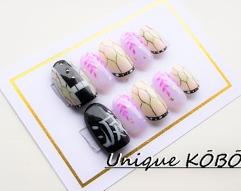 Nezuko Stiletto Pink Ombre Demon Slayer Inspired Press On Etsy