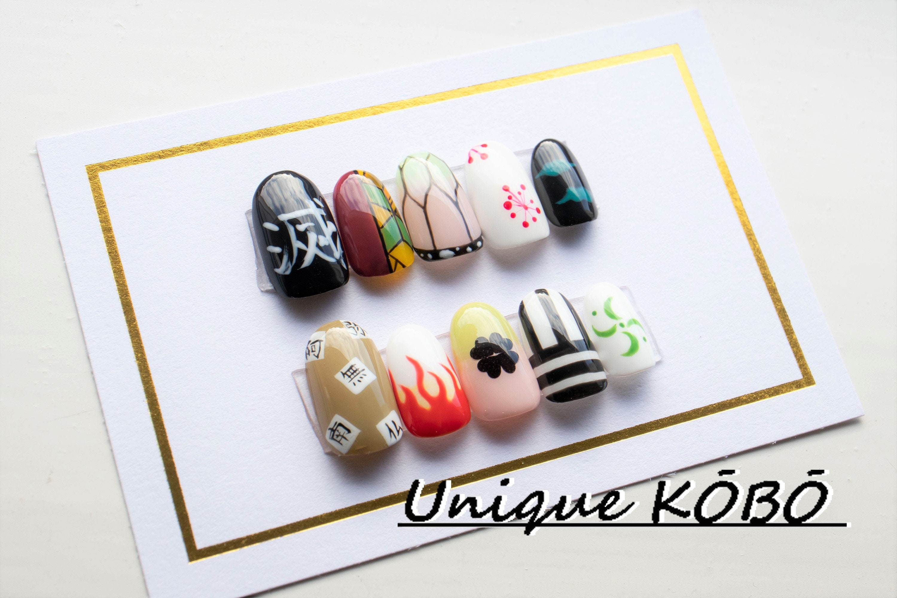 Anime Inspired Hand Painted Motif Nails Press On Nails False Etsy Anime Inspired Hand Painted Motif Nails Press On Nails False Etsy