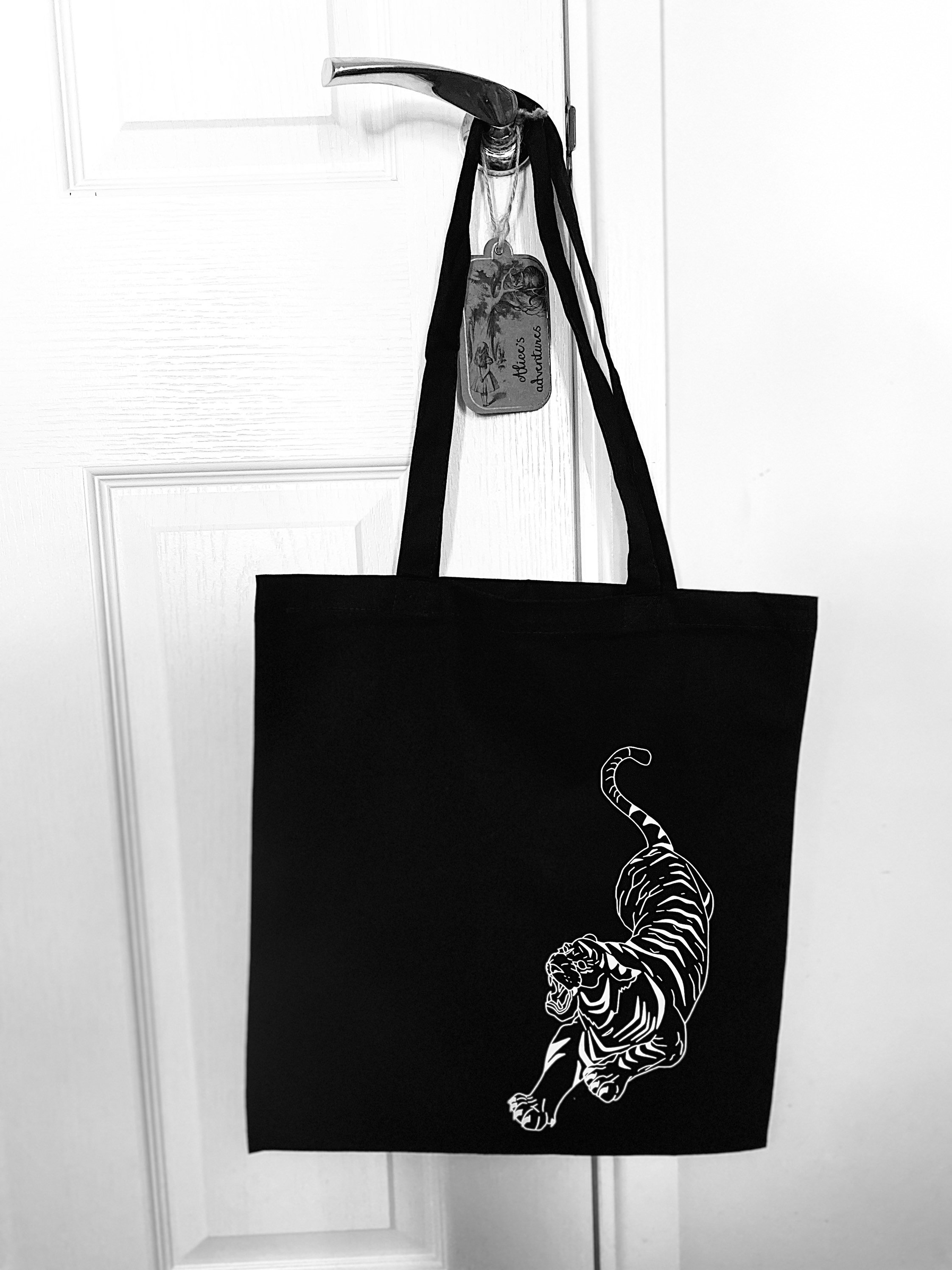 Tiger tote eco friendly re use style bag monochrome Etsy