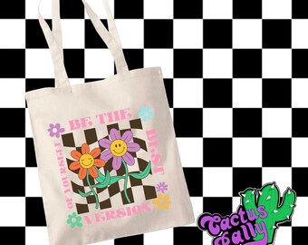 Be the best version of yourself Tote Bag Eco-Friendly Shopper, Wiederverwendbare Einkaufstasche, Retro, groovy, Schachbrett