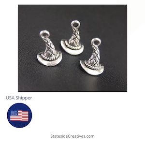 Antique Silvertone Witch Hat Charm, Set of 2,  Wizard Hat Charm, Sorting Hat Charm, Halloween Charms
