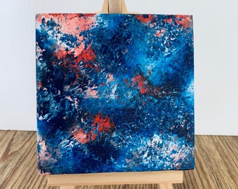 Red White & Blue Fireworks Labor Day, Memorial Day, Abstract, Mini Canvas, Summer, Holiday, Festive, Tiny Canvas, Mini Art, Small Painting