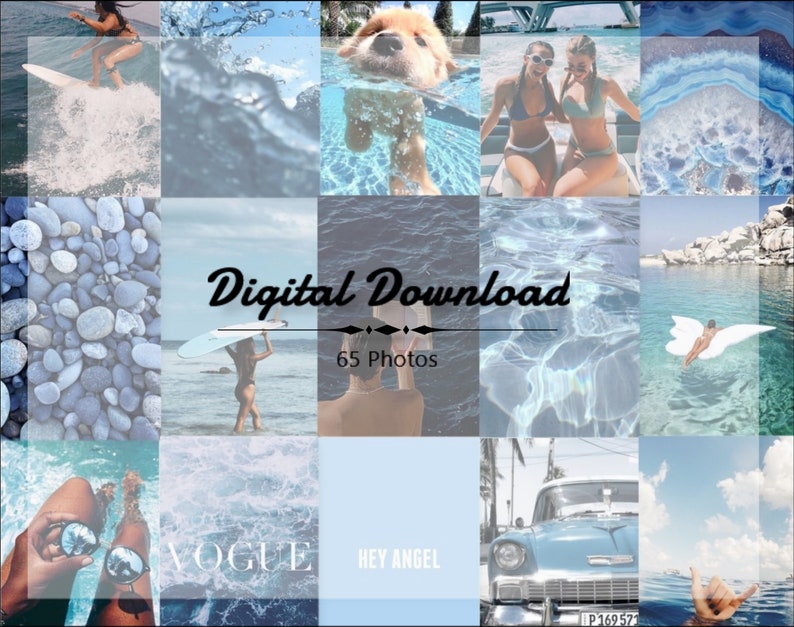 65 Photos DIGITAL Prints, BLUE, BEACH Vibes, Summer, Ocean Theme, Sea, Aesthetic, Photo, Collage Kit, Teen Room Dorm Decor, Wall Collage image 7
