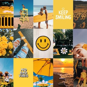 55 Photos Digital Prints, Yellow, SUMMER, BEACH, Hot Girl Summer, Aesthetic, Collage Kit, College Dorm Room Decor, Collage Kit, Wall Collage