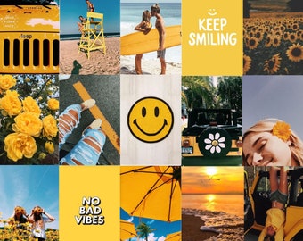 Yellow Summer Beach Photo Collage Kit, Aesthetic Wall Decor (Digital Prints)