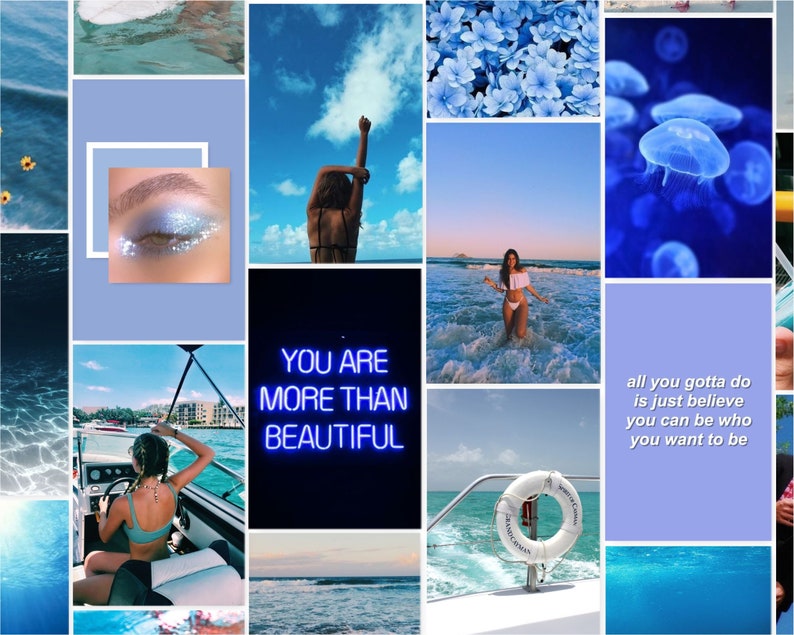 65 Photos DIGITAL Prints, BLUE, BEACH Vibes, Summer, Ocean Theme, Sea, Aesthetic, Photo, Collage Kit, Teen Room Dorm Decor, Wall Collage image 2