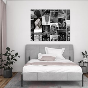 May include: A black and white photo collage featuring various images, including a woman wearing sunglasses, a woman with a towel on her head, a city skyline, and a beach scene.