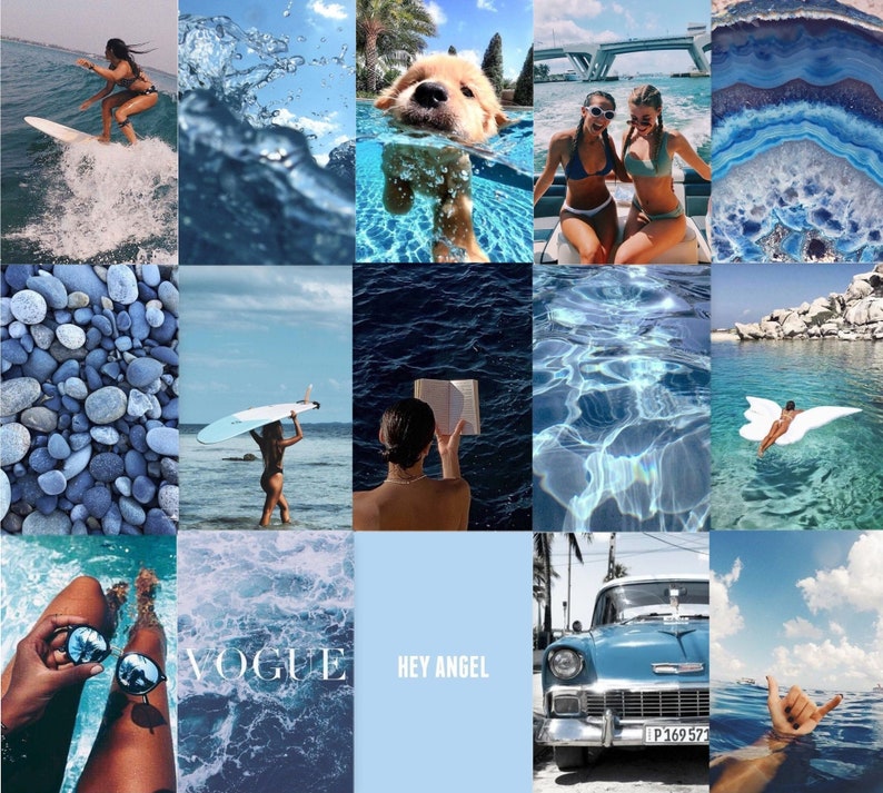 65 Photos DIGITAL Prints, BLUE, BEACH Vibes, Summer, Ocean Theme, Sea, Aesthetic, Photo, Collage Kit, Teen Room Dorm Decor, Wall Collage image 1
