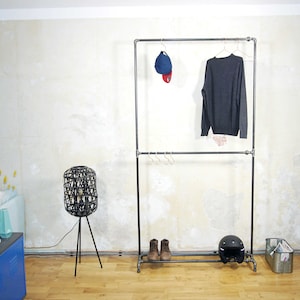 Kleiderständer industrial schwarz mit Schuhregal Garderobe vintage Kleiderstange offener Kleiderschrank Eisen Stahl Industrie Rohr stabil