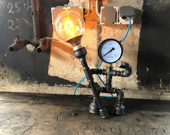Decorative lamp Industrial table lamp Unique decorative man decoration made of pipes Lamp holder Gift idea Christmas WOODITURE