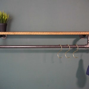 Clothes rail &quot;SKAT&quot; industrial with old wood shelf vintage made of steel pipe iron entrance metal wall wardrobe clothes rack WOODITURE