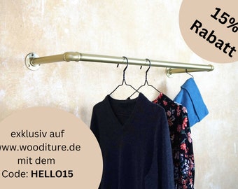 Clothes rail in gold look wardrobe clothes rack vintage industrial malleable cast iron steampunk iron rod steel wall mounting industrial pipe