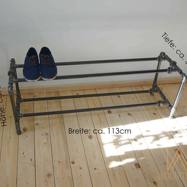 Schuhregal vintage industrial Schuhablage Stahlrohr Eisenrohr Rohr freistehend shoe rack