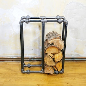 Firewood shelf firewood storage vintage industrial wood shelf wooden shelf metal steel pipe iron pipe pipe firewood shelf rack WOODITURE
