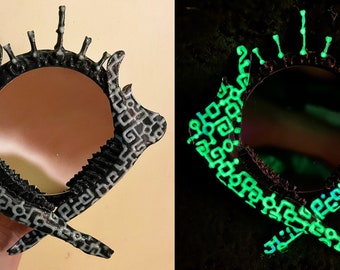 Royal Beast makeup mirror - real coyote tailbones and deer jawbones - hand-painted glow in the dark design - Zonai inspired