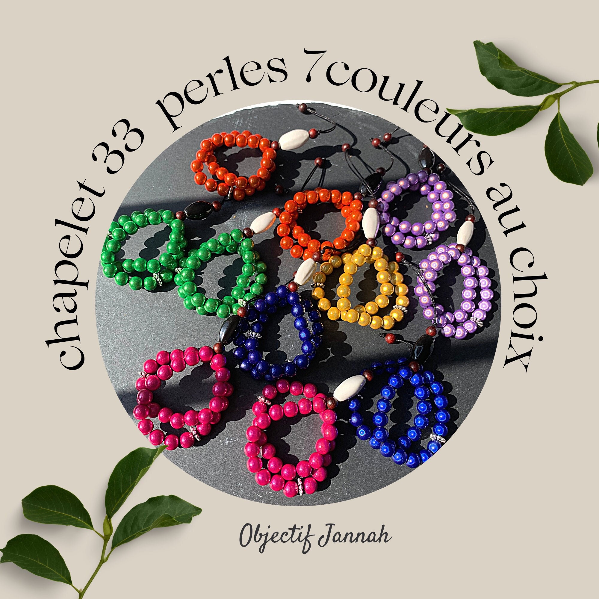 Tasbih/Chapelet Dhikr 33 Perles 6 Couleurs Cadeau Ramadan/ Aïd Nikah Adultes/ Enfants