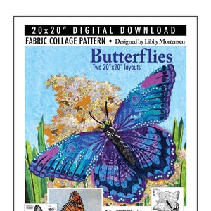 New smaller size! Digital Download: Butterfly Fabric Collage 20&quot; x 20&quot; pattern