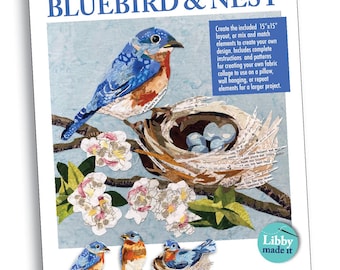 Fabric Collage BLUEBIRD & NEST Pattern
