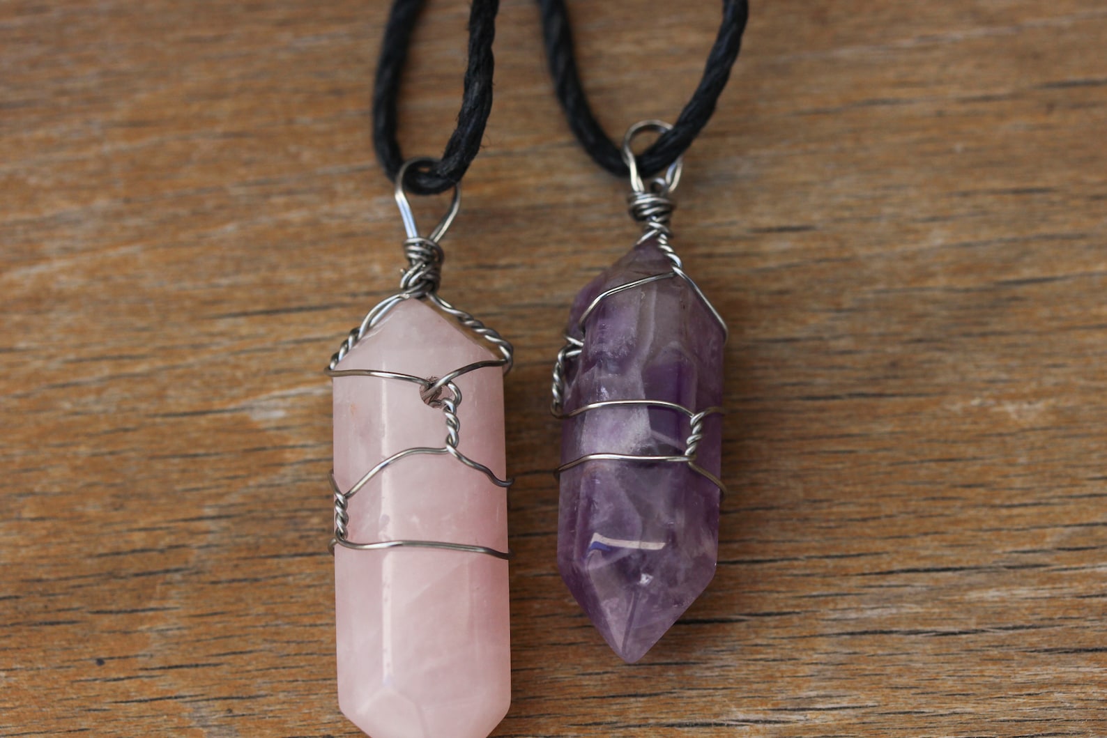 Rose quartz & amethyst pendant necklaces Etsy