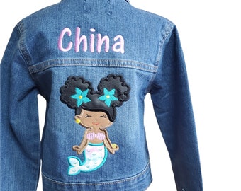 Denim Jacket For Kids, Mermaid Jean Jacket, Custom Mermaid Jacket, Toddler Spring Jacket