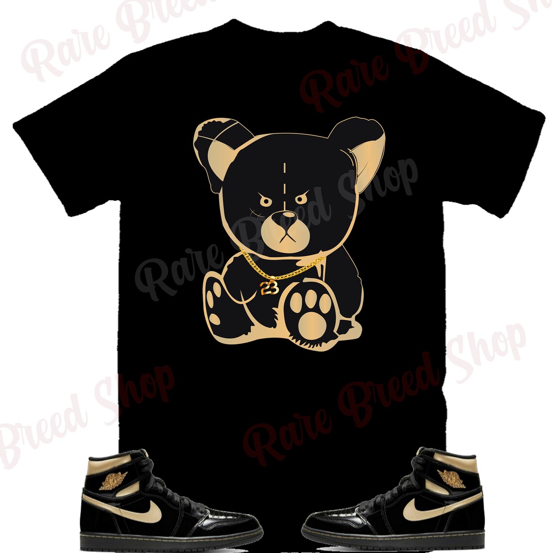 Air Jordan Retro 1 Black and Gold Teddy Bear Sneaker Tee | Etsy