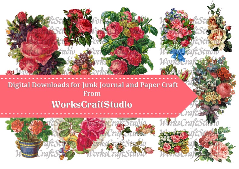 Download Fussy Cut Red Vintage Flowers Prints Pictures Tags Digital ...
