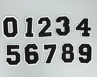 Black 2 Sets Number Patches Set Number Appliques 0-9 Iron On Stickers Sew On Decals Iron On Numbers for Jerseys Varsity Jacket Fabric Embroidered DIY Decorations Craft Project Accessories 2.0 Inch