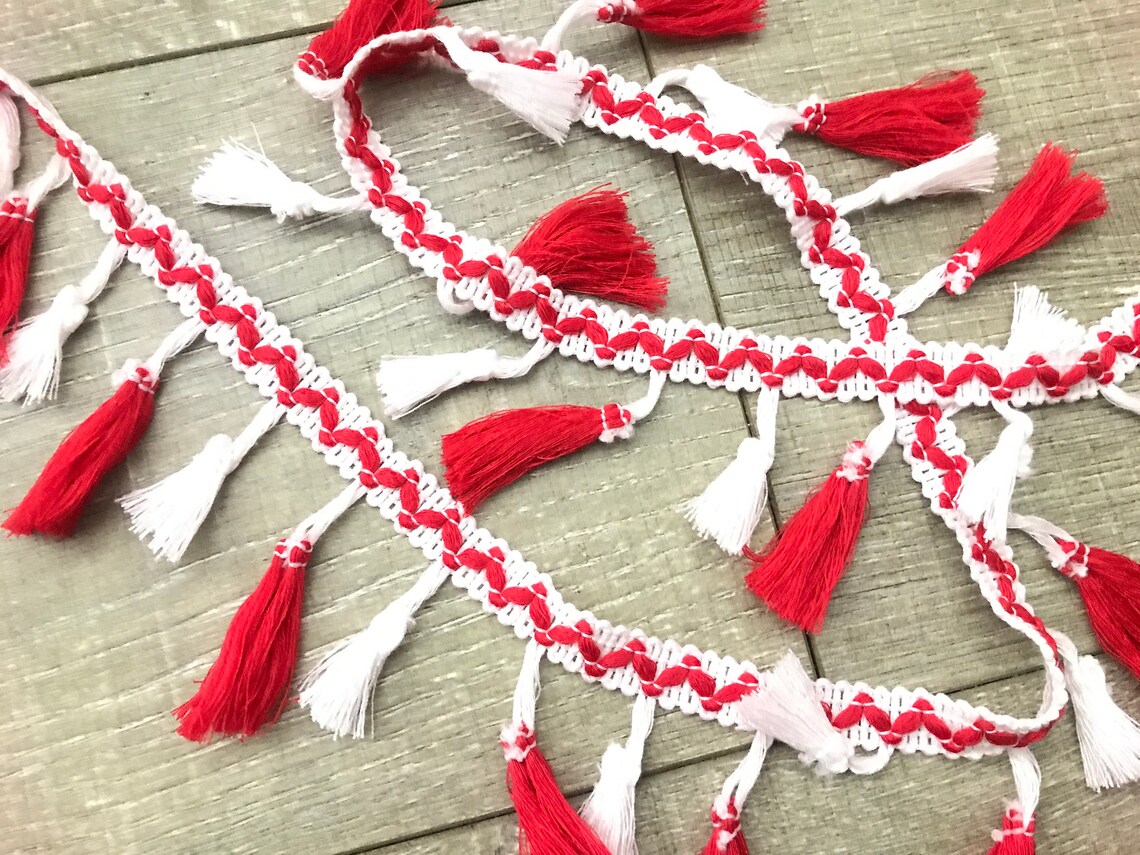 23/4 Red Christmas Tassel Fringe Trim Red/white Tassel Etsy