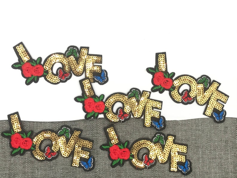 4x2 LOVE Sequins Iron-on Patch Gold Sequins Patch Paris