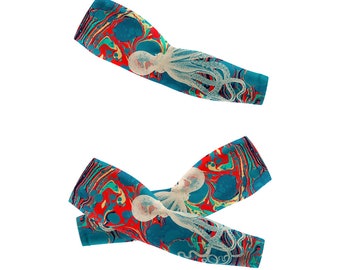 Marbled Paper Octopus Blob by Pepe PsychePrinted Long Arm Sleeves Long Arm Warmers,Gift For Lady