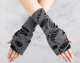 Hole Gloves Punk Party Cosplay Gloves Fingerless Arm Warmers Women Men Hollow Out Rock Gloves