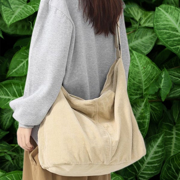 Women Corduroy Tote Bag Shopping Shoulder Bags Travel Handbag Gift for Boy Girl
