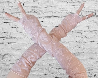 Elegant Elastic Fingerless Lace Gloves Driving Outdoor Elbow Length Floral Wedding Gloves