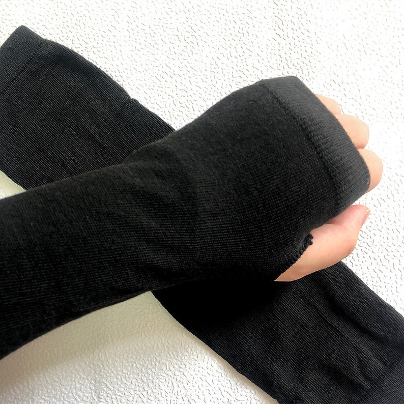 Long Arm Fingerless Gloves Knitted Striped Hand Warmer image 8