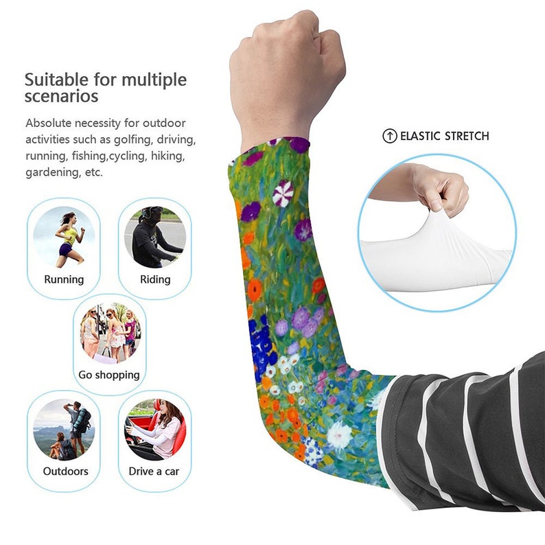 Jardin Monet Style Printed Long Arm Sleeves Long Arm Warmers,Sun Protection Sleeve.Drive UV Protection. image 5