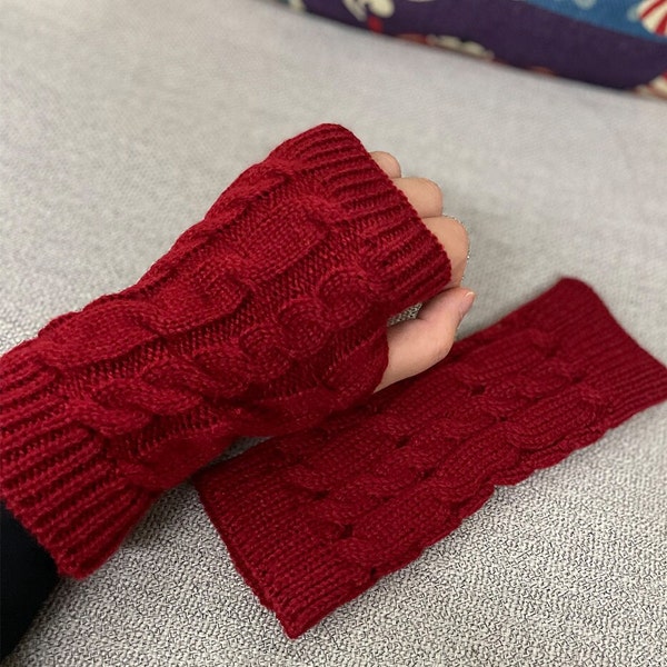 Winter Knit Fingerless Gloves Cold Weather Adult Half Finger Glove Hand Wrist Warmer for Women