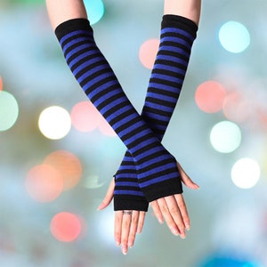 Long Arm Fingerless Gloves Knitted Striped Hand Warmer image 7