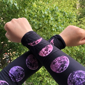 Purple Moon Phases Printed Long Arm Sleeves Long Arm Warmers,Gift For Lady image 3