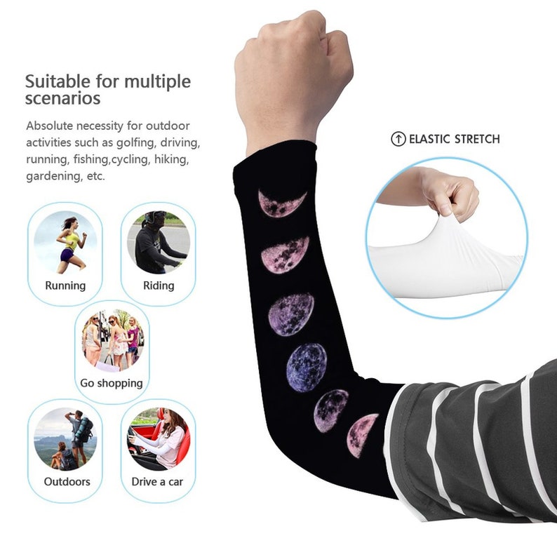 Purple Moon Phases Printed Long Arm Sleeves Long Arm Warmers,Gift For Lady image 7