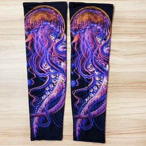 Jellyfish Neon Feeling Printed Long Arm Sleeves Long Arm Warmers,Summer Gift for Women