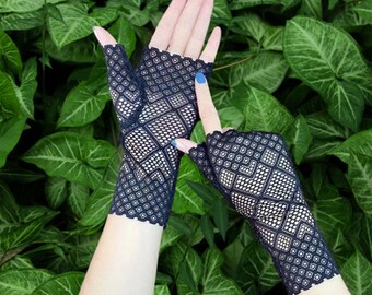 Black White Sunblock Lace Half Fingerless Gloves Charming Party Costume Driving Gloves