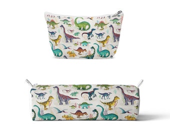 Dinosaur Canvas Pencil Case and Cosmetic Bag Durable Pencil Bag Stationery Zipper Pencil Pouch