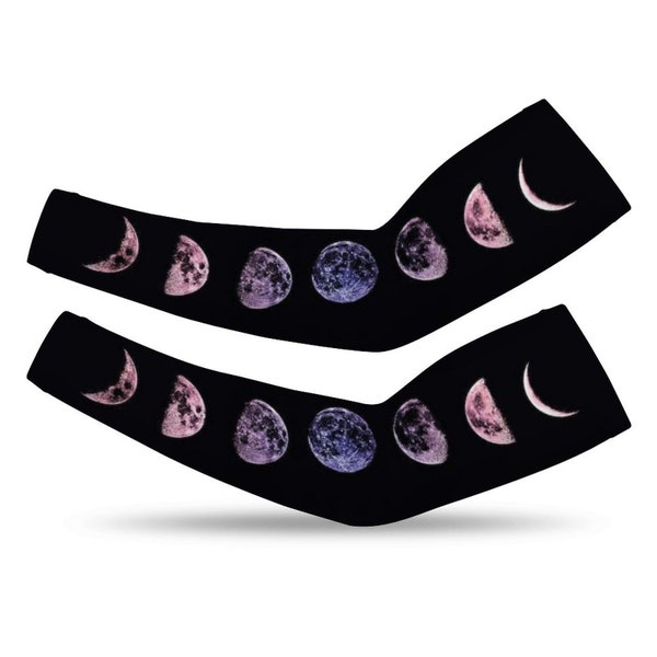 Purple Moon Phases Printed Long Arm Sleeves Long Arm Warmers,Gift For Lady
