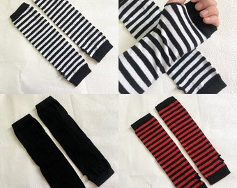 Long Arm Fingerless Gloves Knitted Striped Hand Warmer