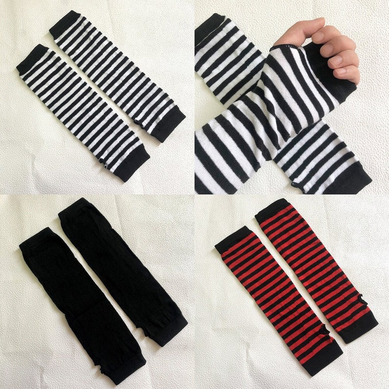 Long Arm Fingerless Gloves Knitted Striped Hand Warmer image 1