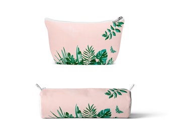 Colorful Plants Canvas Pencil Case and Cosmetic Bag Durable Pencil Bag Stationery Zipper Pencil Pouch