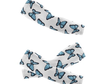 Blue Butterfly Printed Arm Sleeves, Sun Protection Sleeve | Drive UV Protection. Kids & Adult