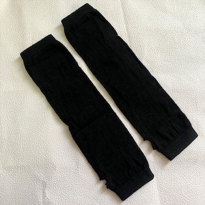 Long Arm Fingerless Gloves Knitted Striped Hand Warmer Black