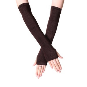 Long Arm Fingerless Gloves Knitted Striped Hand Warmer image 9
